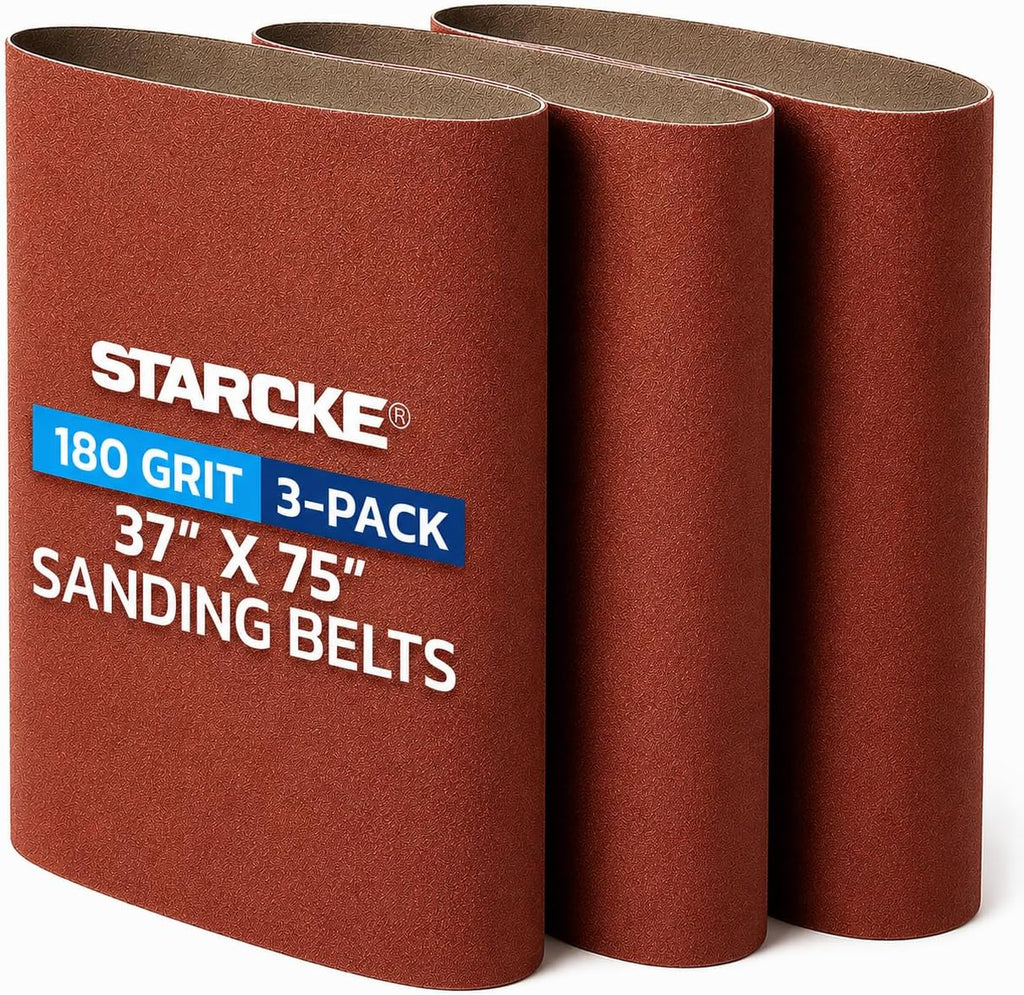37 x 75 Inch Sanding Belts - 180 Grit Aluminum Oxide Belt Sanders for Woodworking and Metal, German Quality Heavy Duty Cloth Belt Sanding with Smooth Running Joint, Wide Sander Belts - 3 Pack