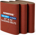 37 x 75 Inch Sanding Belts - 180 Grit Aluminum Oxide Belt Sanders for Woodworking and Metal, German Quality Heavy Duty Cloth Belt Sanding with Smooth Running Joint, Wide Sander Belts - 3 Pack