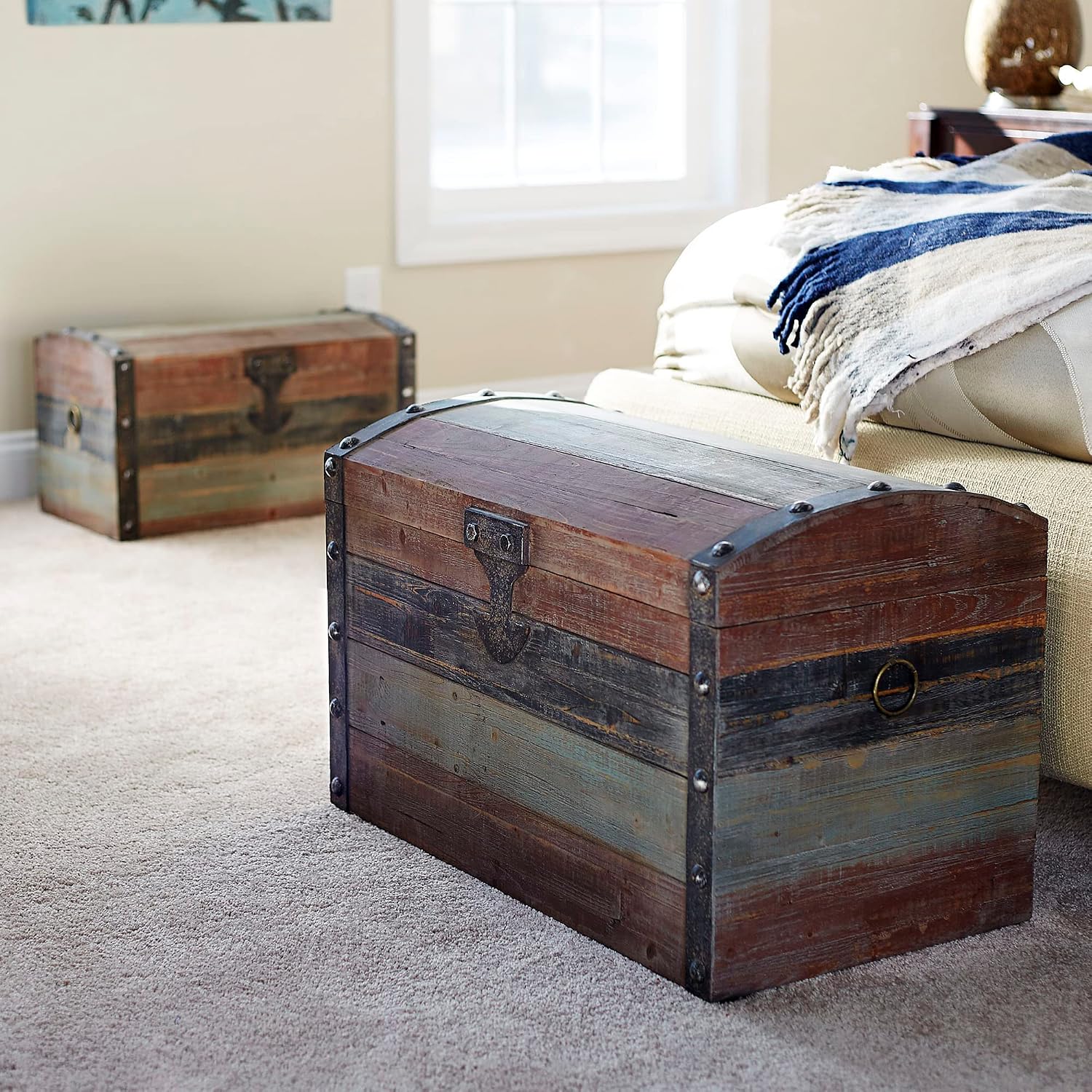 Household Essentials Dome-Top Painted Fir & Engineered Wood Trunk Duo