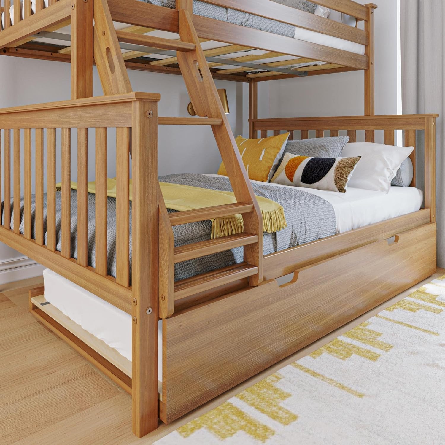 Max & Lily Classic Twin Over Full Bunk Bed, with Trundle, Pecan