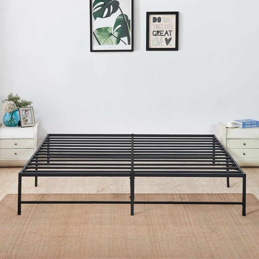 VECELO Metal Platform Bed Frame, No Box Spring Needed/Mattress Foundation/Steel Slat Support Black (King)