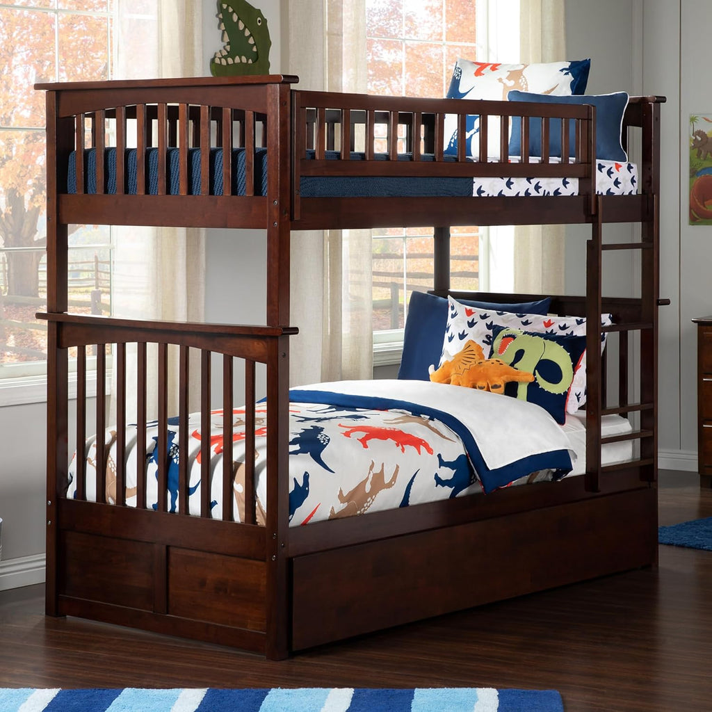 AFI, Columbia Ladder Bunk Bed Twin Over Twin with Twin Trundle, Walnut