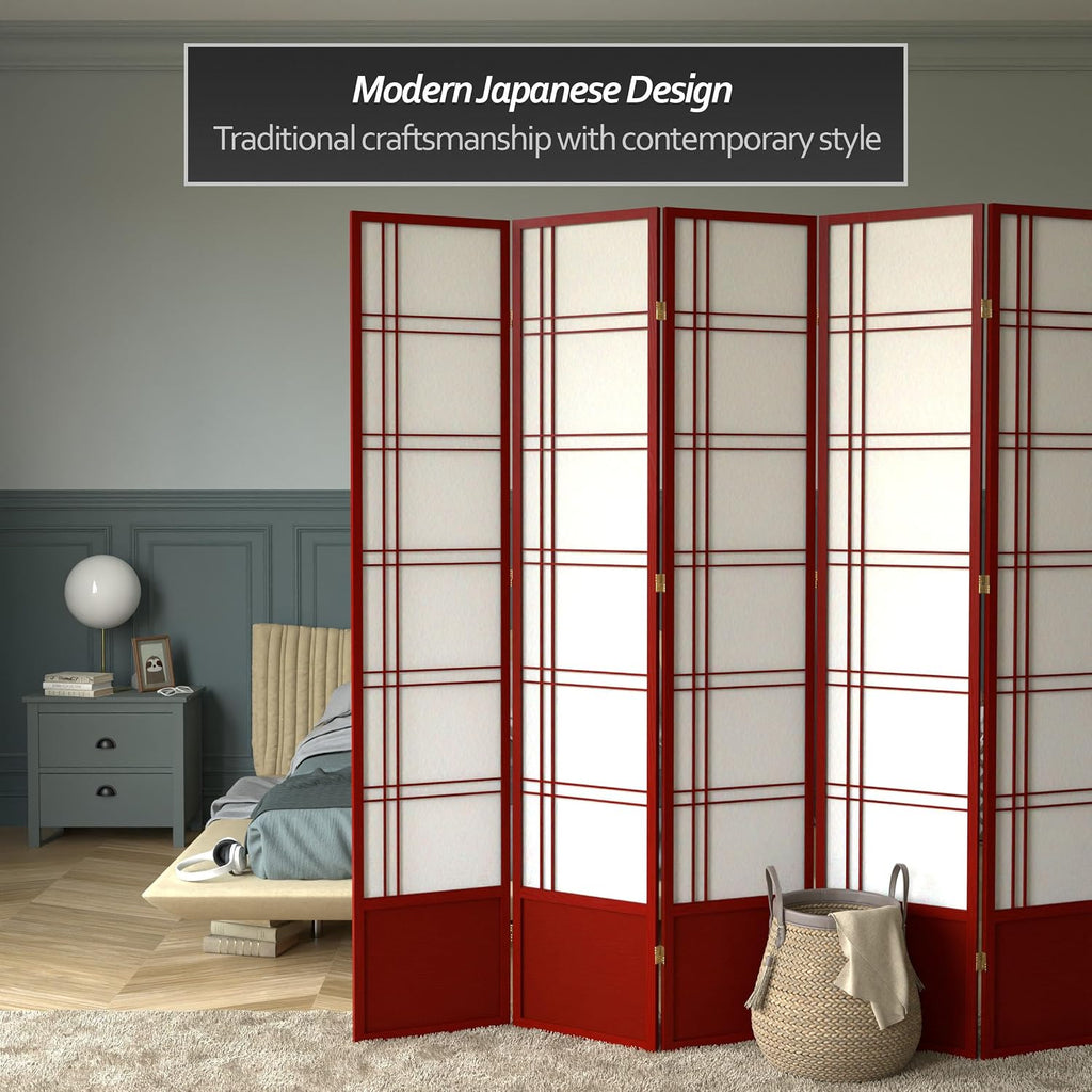 Red Lantern 7 ft. Tall Double Cross Shoji Screen - Rosewood - 6 Panels