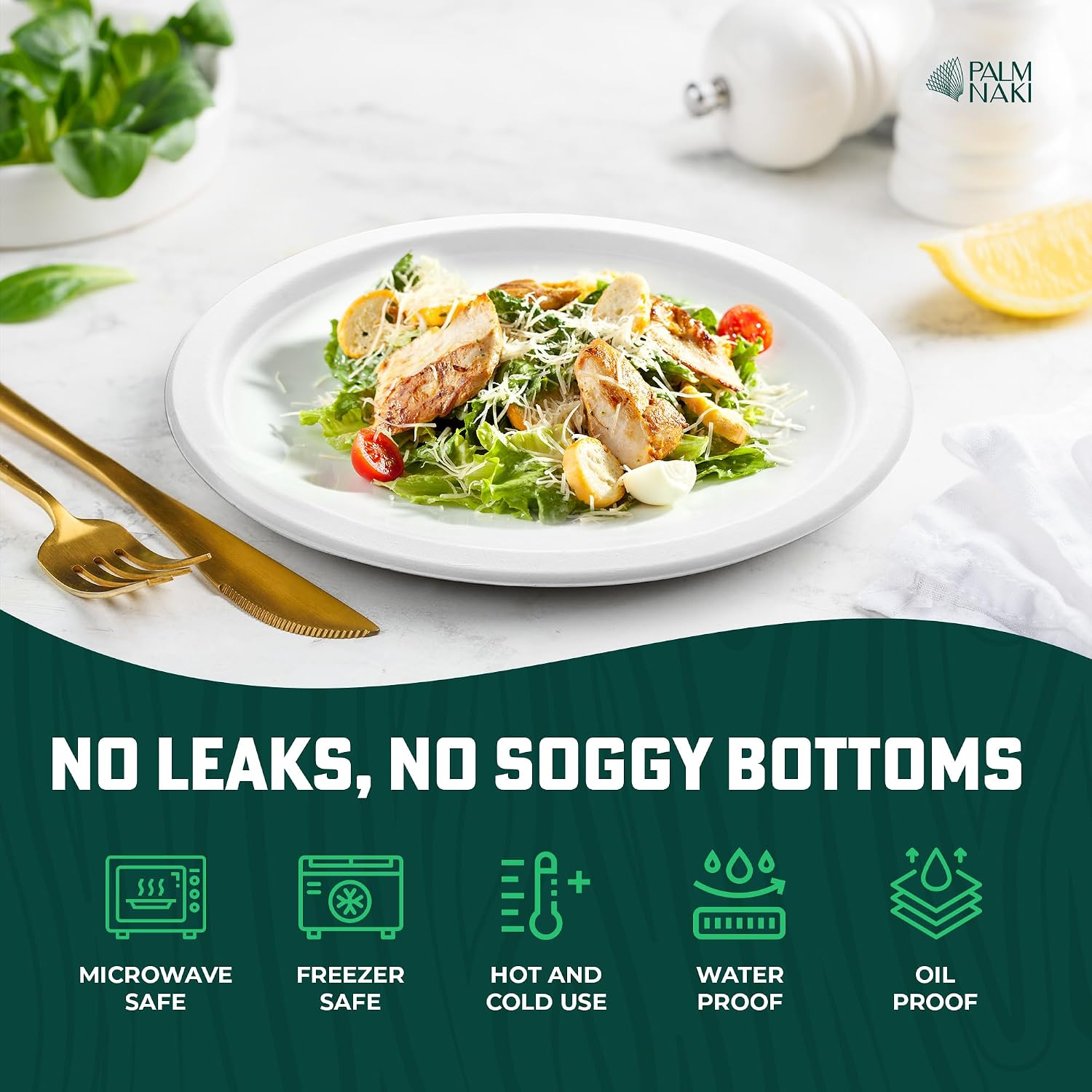 Bulk Case: 7' Heavy Duty Paper Plates | Compostable & Biodegradable | Made from Sugarcane Bagasse | Leak-Resistant & Sturdy | Microwave Safe | PFAS-Free | 7 Inch | 12 x 80-Pack (960 Pcs) | Palm Naki