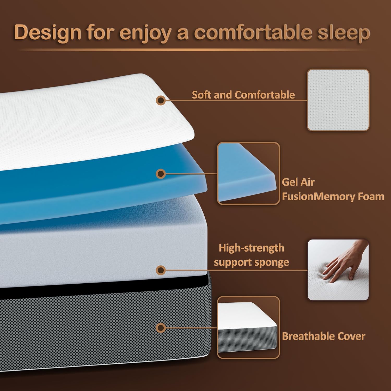 Treaton, Tri-Folding Gel Memory Foam Portable Floor Mattress