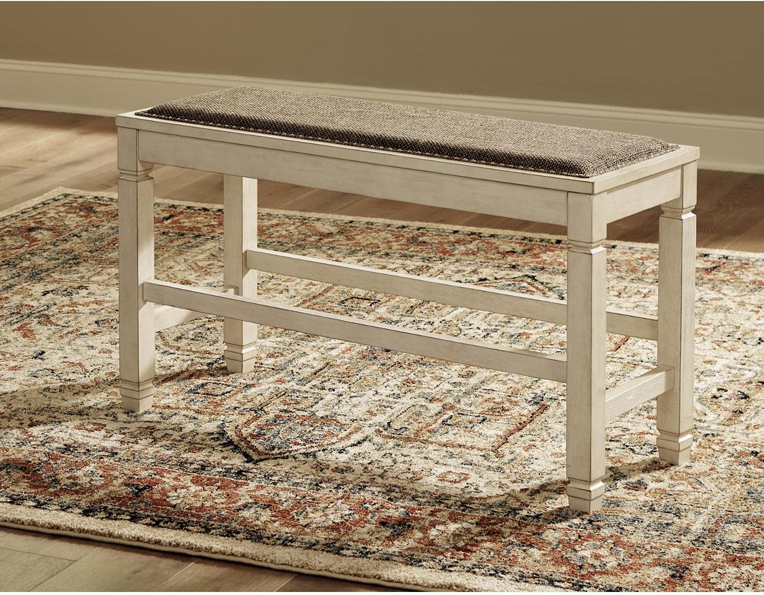 Signature Design by Ashley Bolanburg Double Upholstered Bench, Counter Height, Whitewash