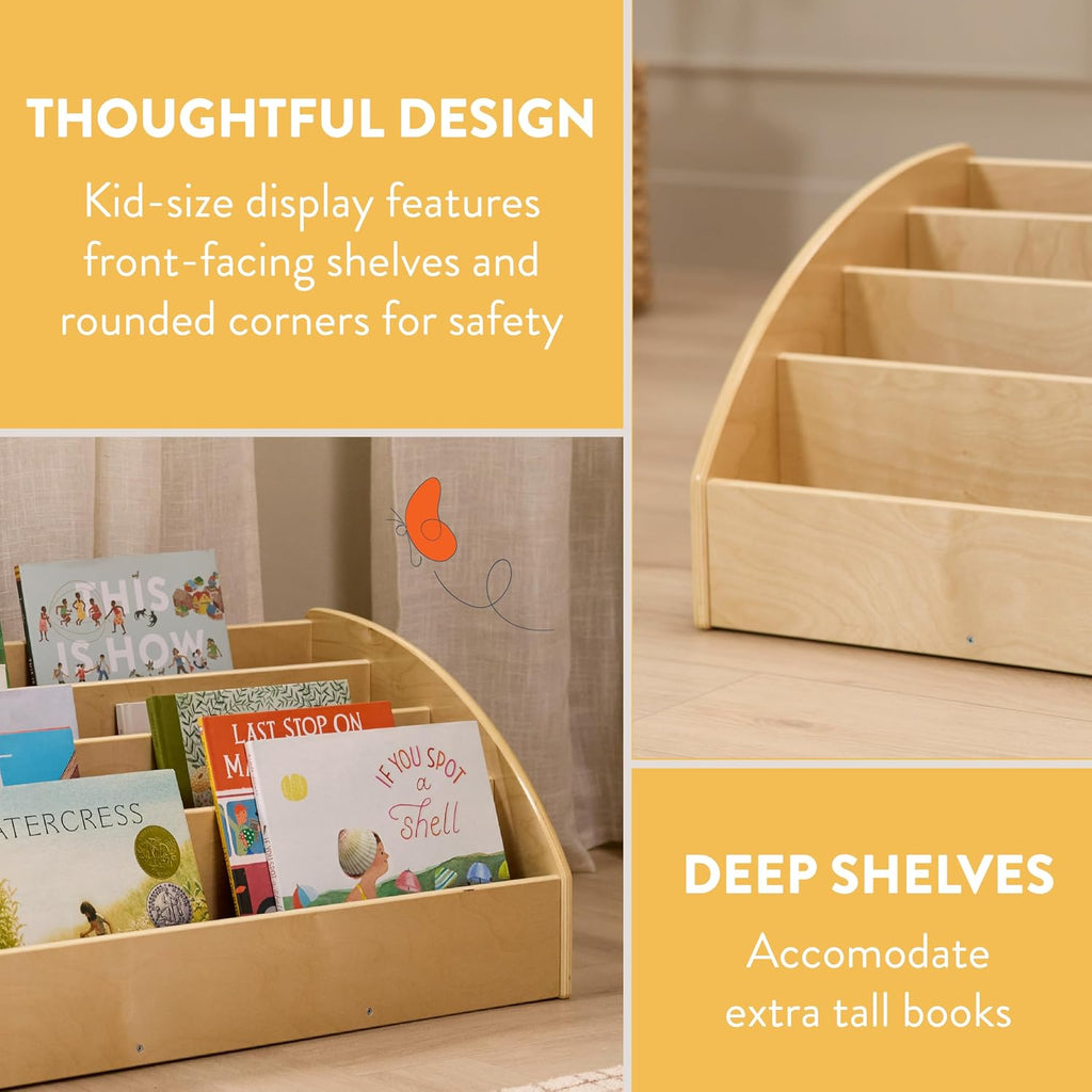Back2School Express 4-Tier Forward-Facing Toddler Bookshelf, Kids Book Display Rack Storage Organizer for Nursery Playroom, Natural Wood