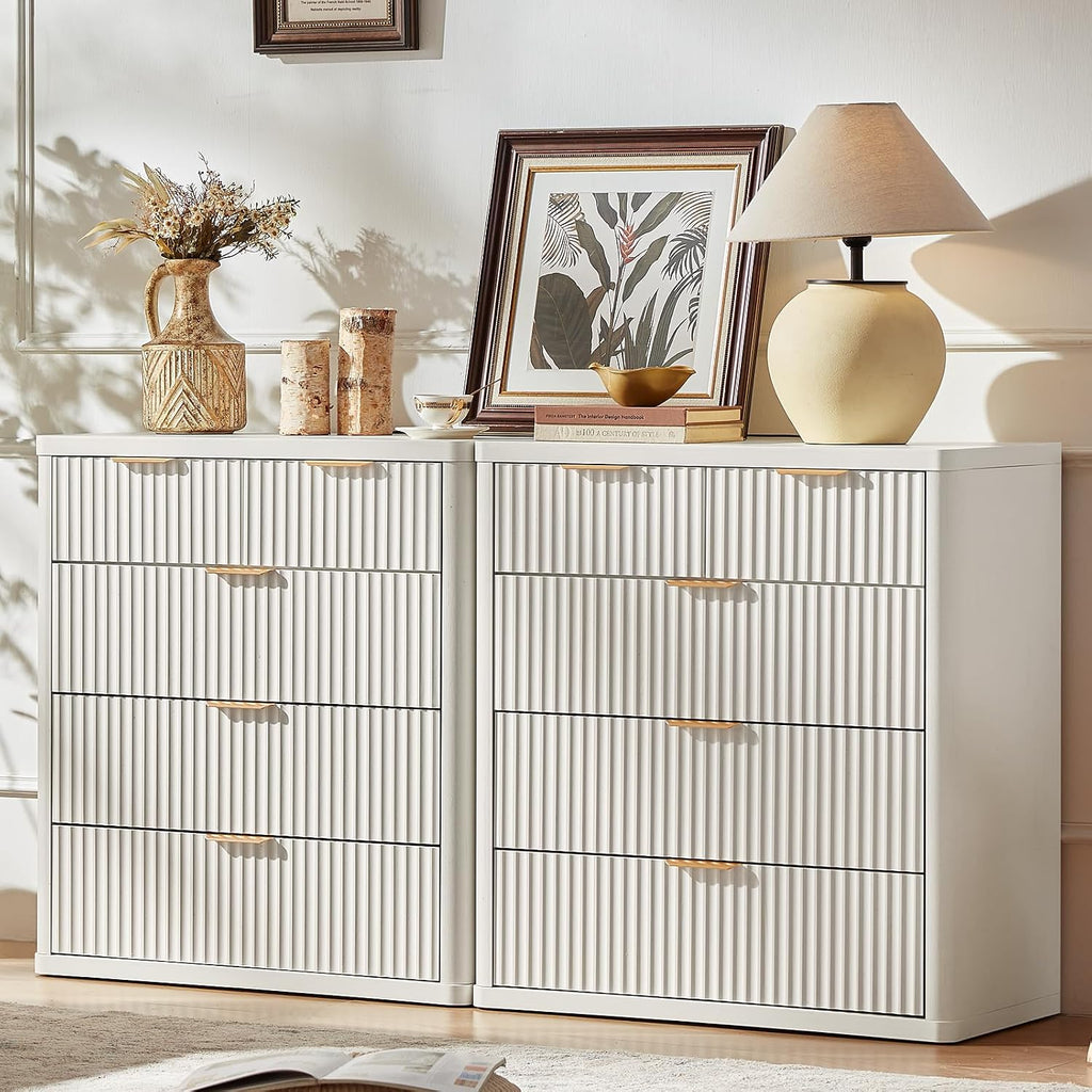 LEYAOYAO Fluted 5 Drawers Dresser for Bedroom, 34' Tall Modern Chest of Drawers with Metal Handle, Curved Profile Design,White Wood Drawer Organizer for Bedroom, Living Room, Hallway, Entryway
