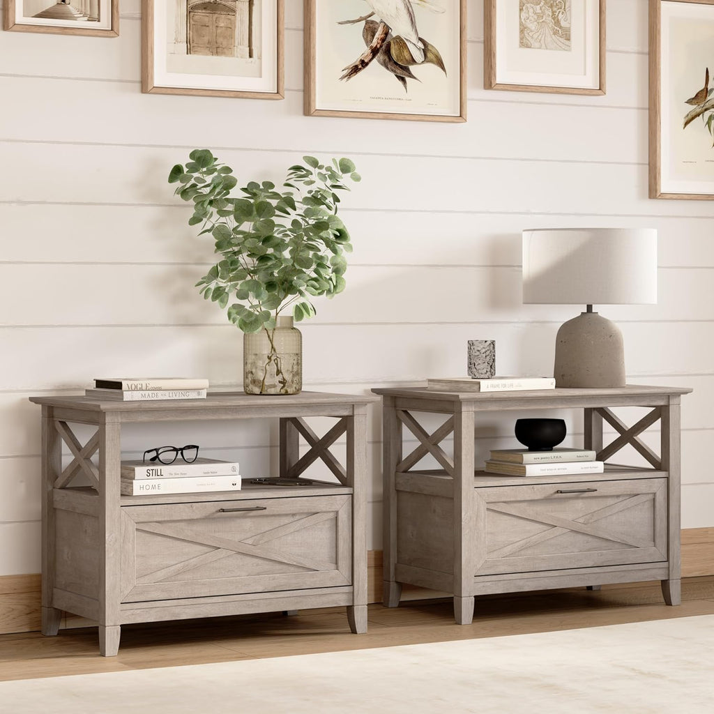 Bush Home 32-inch Nightstand with Drawer - Set of 2, Bedroom Furniture, Key West Collection, Washed Gray