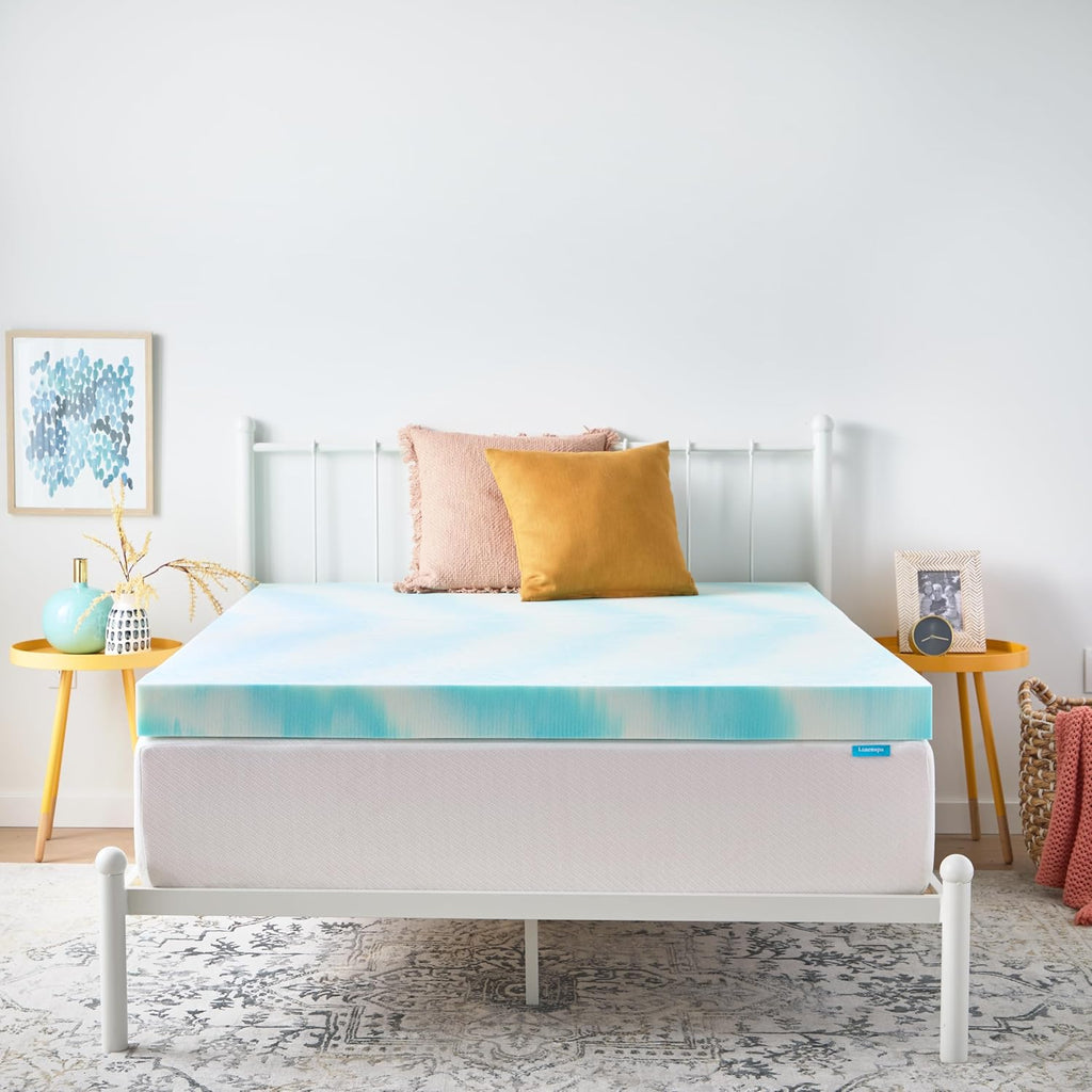 Linenspa 4 Inch Swirl Gel Memory Foam Mattress Topper, Full Size – Cooling Gel Infused, Ventilation Holes – Pressure Relieving Bed Topper – CertiPUR Certified
