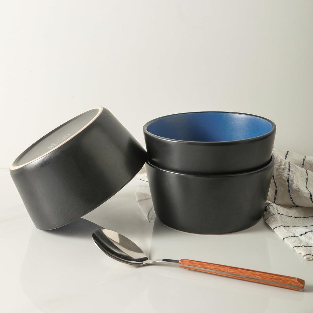 Stone Lain Albie Stoneware 32-Piece Modern Dinnerware Set, Kitchen Plates and Bowls Sets, Service for 8, Blue and Black, Microwave & Dishwasher Safe