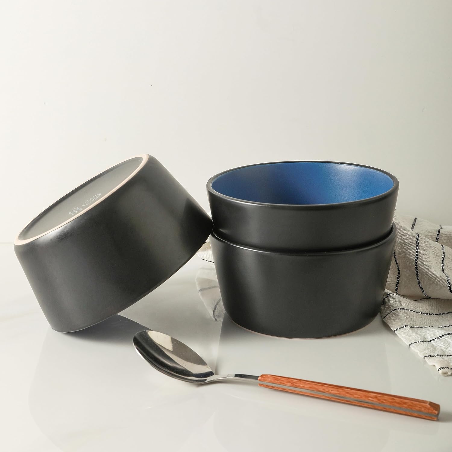 Stone Lain Albie Stoneware 32-Piece Modern Dinnerware Set, Kitchen Plates and Bowls Sets, Service for 8, Blue and Black, Microwave & Dishwasher Safe