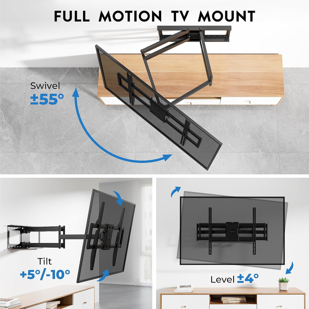 Heavy Duty TV Wall Mount with Extra Long Extendable Arm for 60–110 Inch TVs, Holds Up to 275lbs, Full Motion Bracket with Corner Swivel and Tilt, Max VESA 800x600mm, Fits 24' Studs, Wide Compatibility