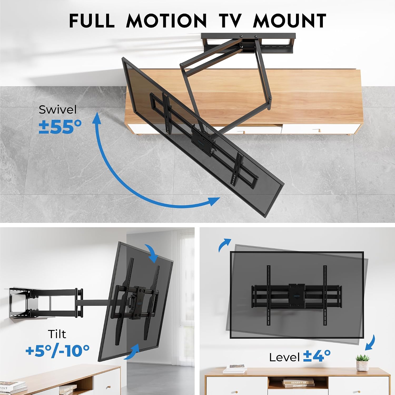 Heavy Duty TV Wall Mount with Extra Long Extendable Arm for 60–110 Inch TVs, Holds Up to 275lbs, Full Motion Bracket with Corner Swivel and Tilt, Max VESA 800x600mm, Fits 24' Studs, Wide Compatibility
