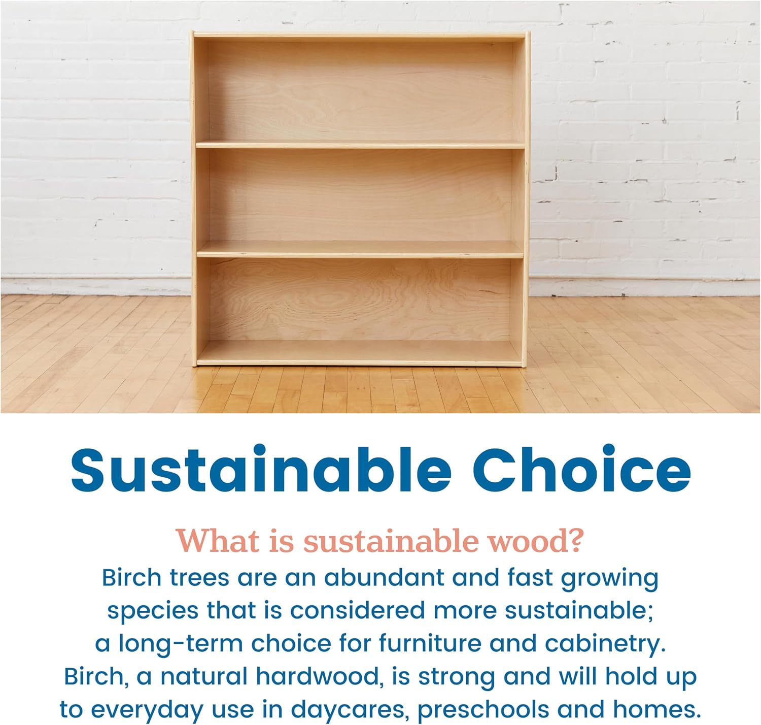 ECR4Kids Birch Streamline 3-Shelf Storage Cabinet, 36in High, Bookcase for Classroom and Playroom, Natural