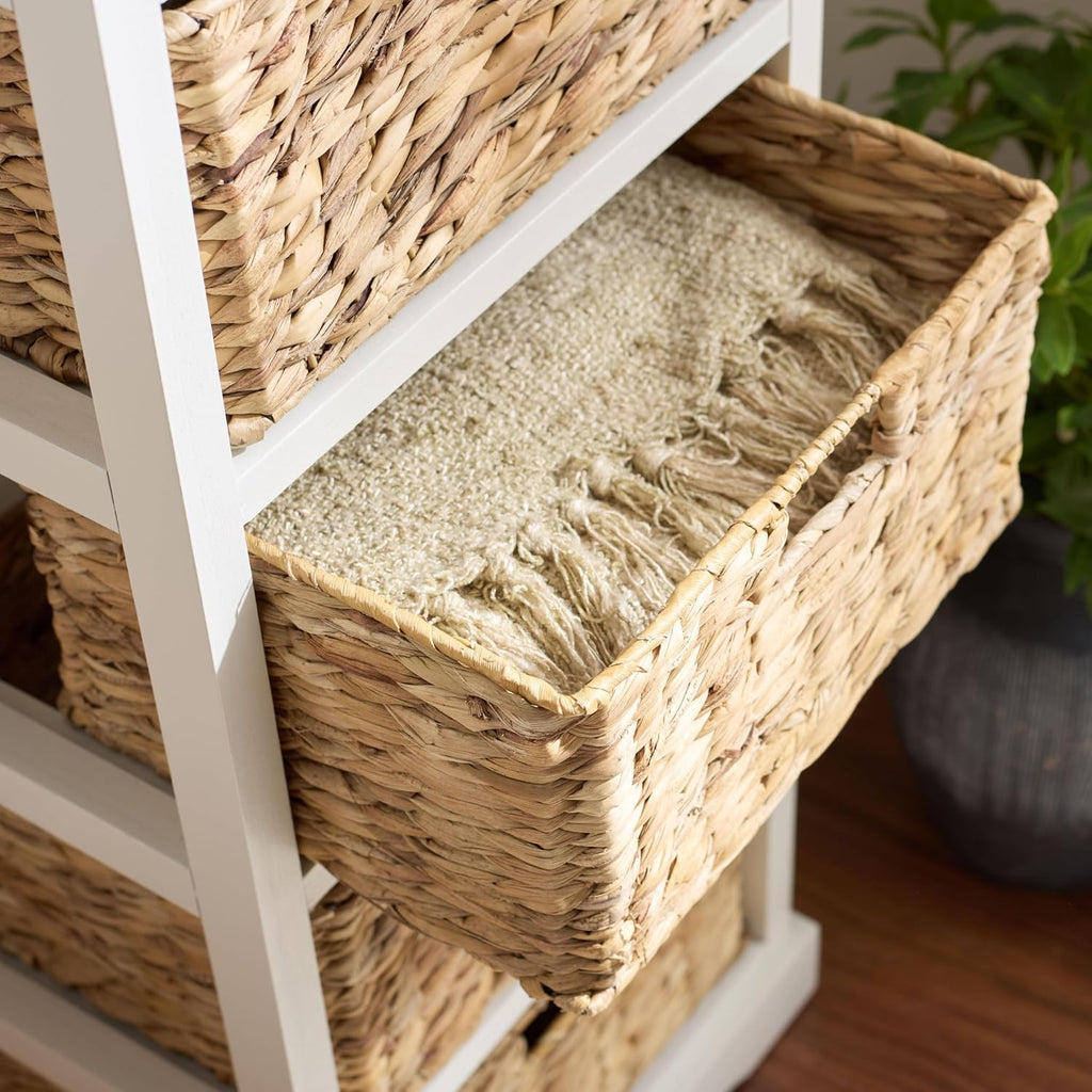 SAFAVIEH Furniture - Vedette 5-Basket Storage Tower - Vintage White - Solid Wood - Coastal Basket Tower Design - Ideal for Entryway, Living Room, 17.5'W x 13.5'D x 46'H - Fully Assembled (AMH5739B)