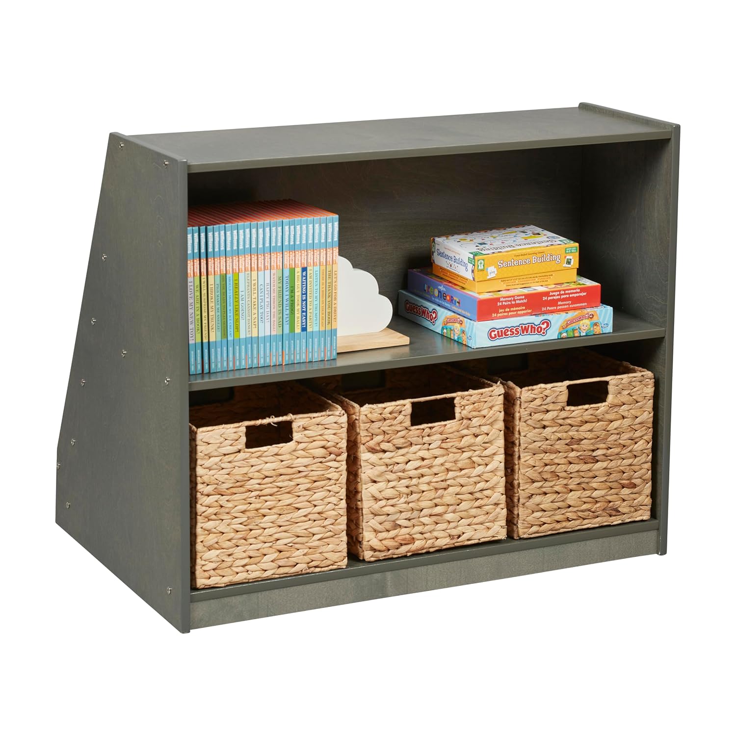 ECR4Kids Double-Sided Mobile Book Display with Storage Shelves, Classroom Bookshelf, Grey Wash