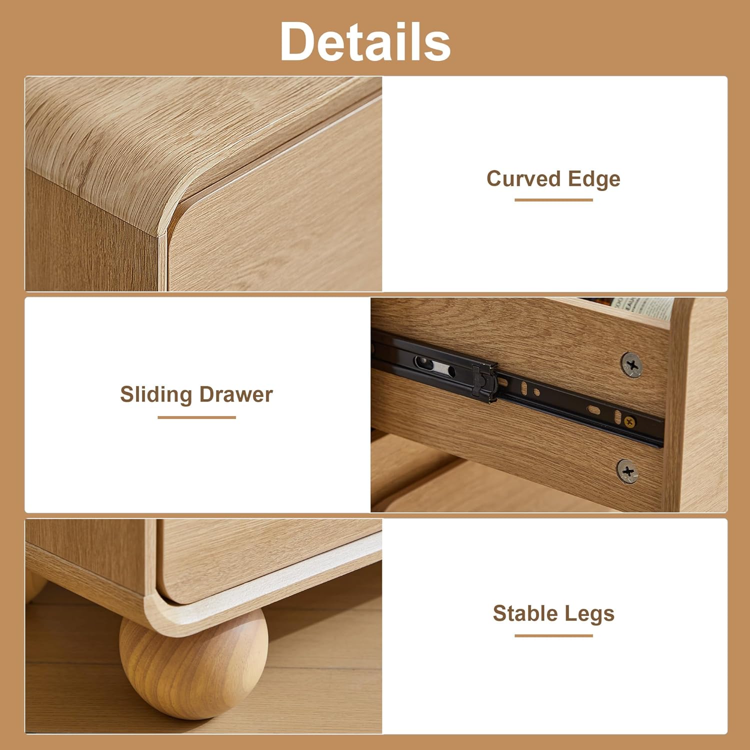 AVZEAR 6 Drawer Dresser for Bedroom, 48' Modern Wooden Dresser Chest of Drawers, Curved Profile Design, Closet Clothes Storage Organizer for Kids Bedroom, Living Room, Nursery, Natural Color