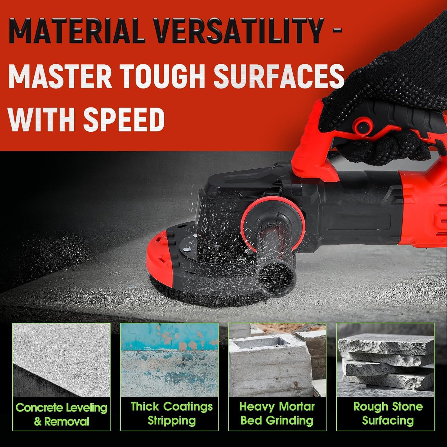 Concrete Grinder Set, Handheld Floor Polisher, 115mm Concrete Surface Planer with Dust Extraction Shroud, 1200W 9000RPM Angle Grinder Kit with Dust Shroud, Diamond Grinding Wheel