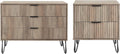 Manhattan Comfort Dumbo 2 Piece Dresser & Nightstand Set, Fluted Night Stand with Hairpin Gold Metal Legs & 3-Drawer Dresser, No Tool Assembly, Storage Cabinet for Bedroom, Living Room in Rustic Grey