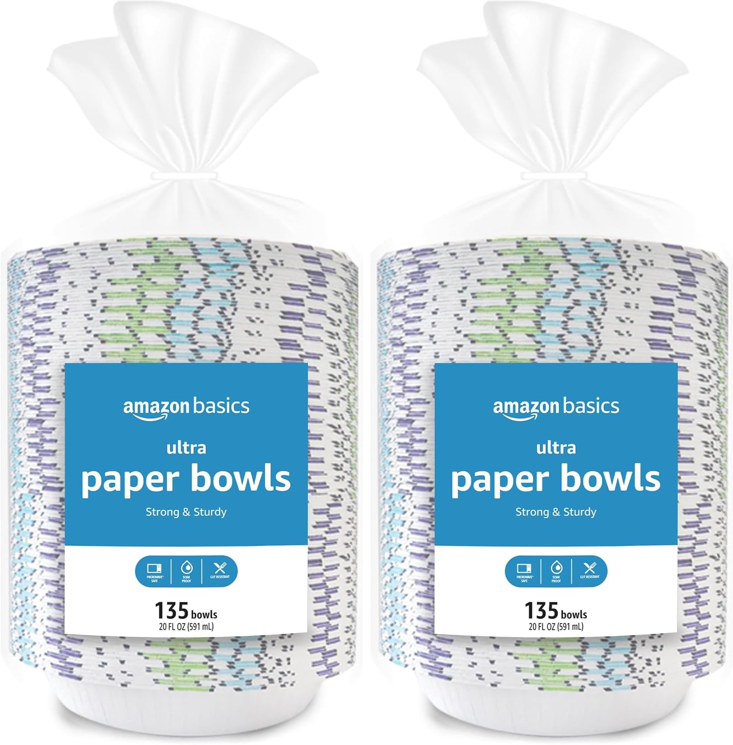 Amazon Basics Ultra Paper Bowls, 20 Oz, Disposable, 1080 Count (8 packs of 135), White (Previously Encore)