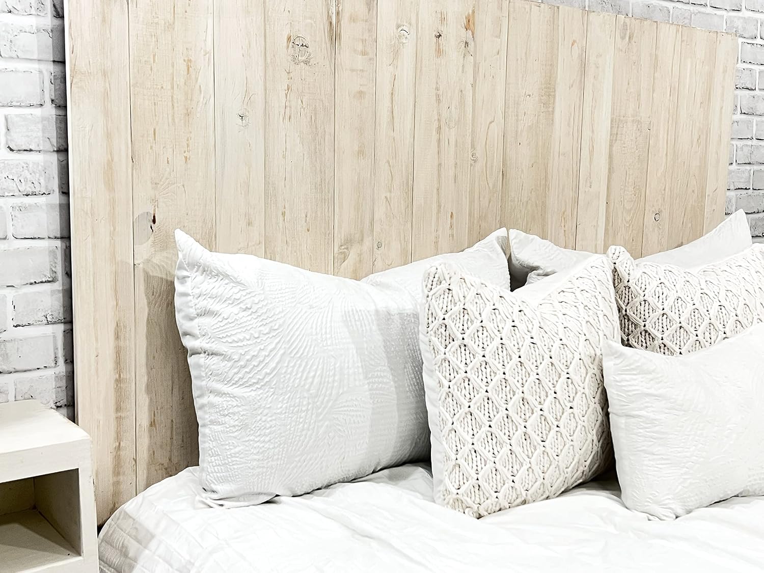 Barn Walls Antique White Headboard, Farmhouse Design, Solid Wood Headboard, Floating Panels, Wall Mount, Adjustable Height, Easy Assembly, Full Size