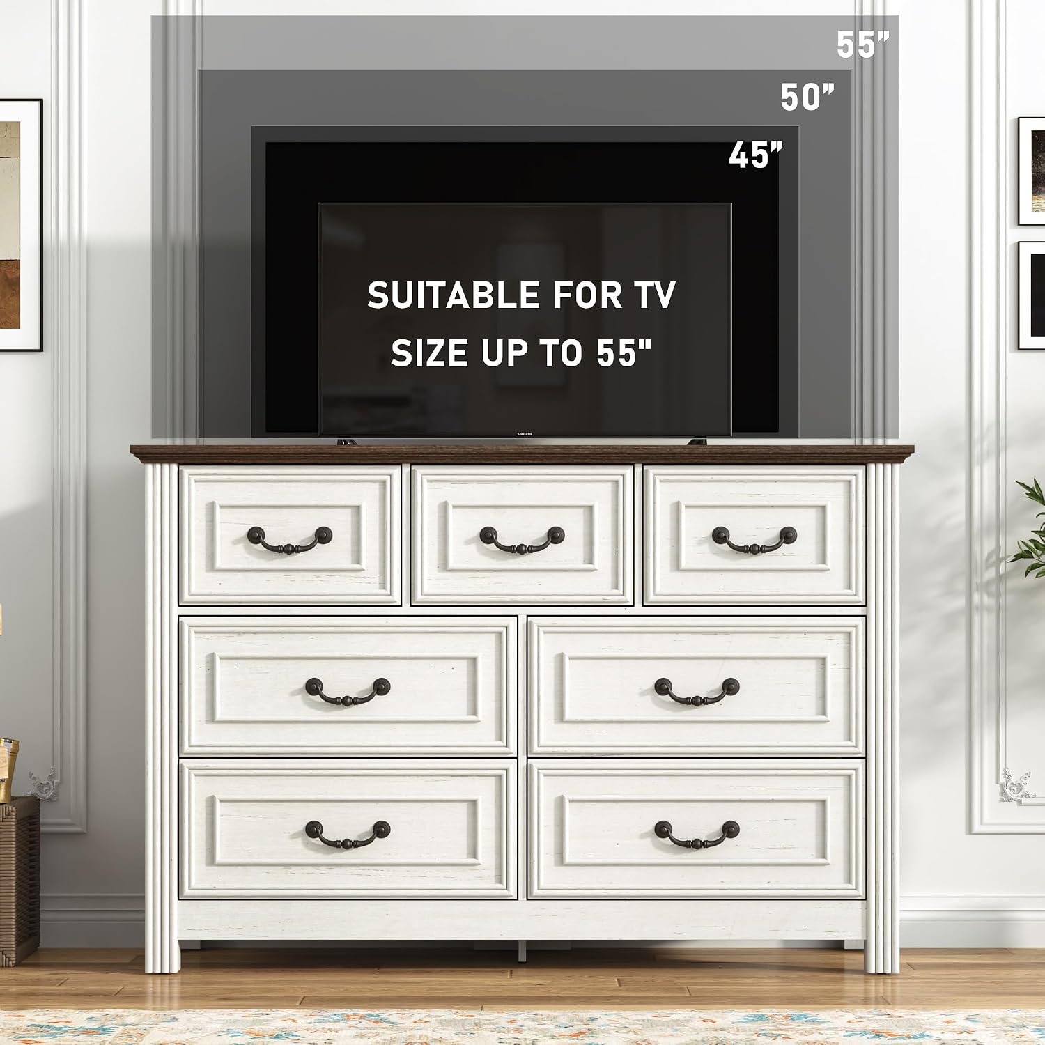 chartustriable Farmhouse 7 Drawer Dresser for Bedroom, 47' Wood Chest of Drawers with Rustic Handles, Wide Closet Dressers Organizer, Living Room, Hallway, Bedroom Furniture(7 Drawers White)