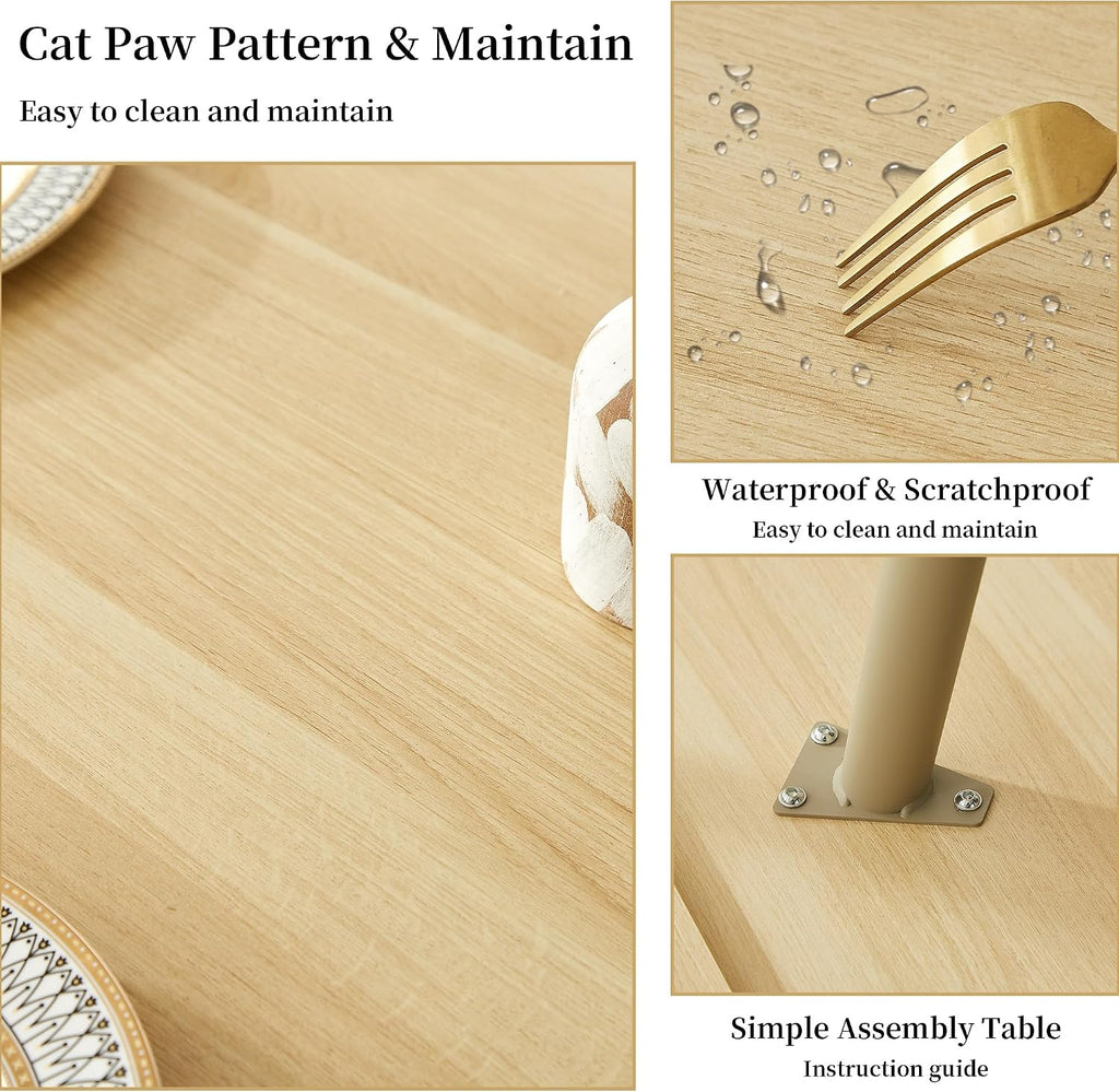 HIPIHOM 43.3 Inch Cream Round Dining Table for 4, Space-Saving Dinette Perfect for Kitchen Dining Living Room(Cream Table)