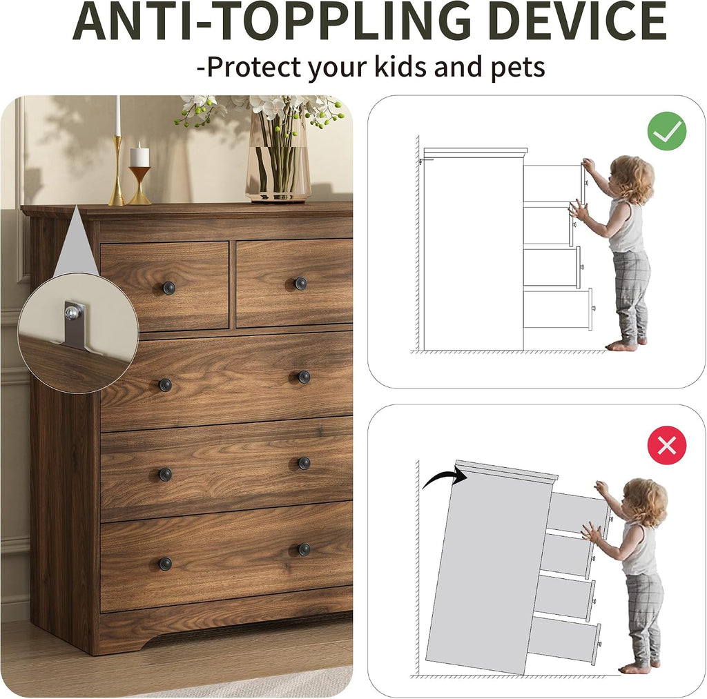 55 Inch Wide Dresser for Bedroom, 10 Drawer Dresser with Large Drawers, Thickened Top, Wood Chest for Living Room, Hallway, Walnut