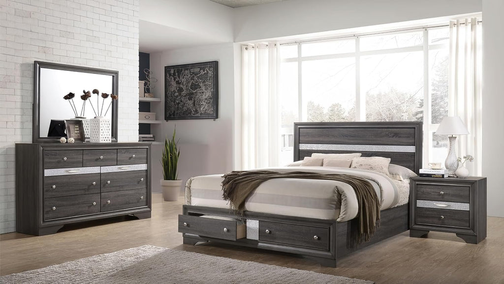 GOWE Traditional Style Full 4 Piece Storage Bedroom Set Made with Wood in Gray