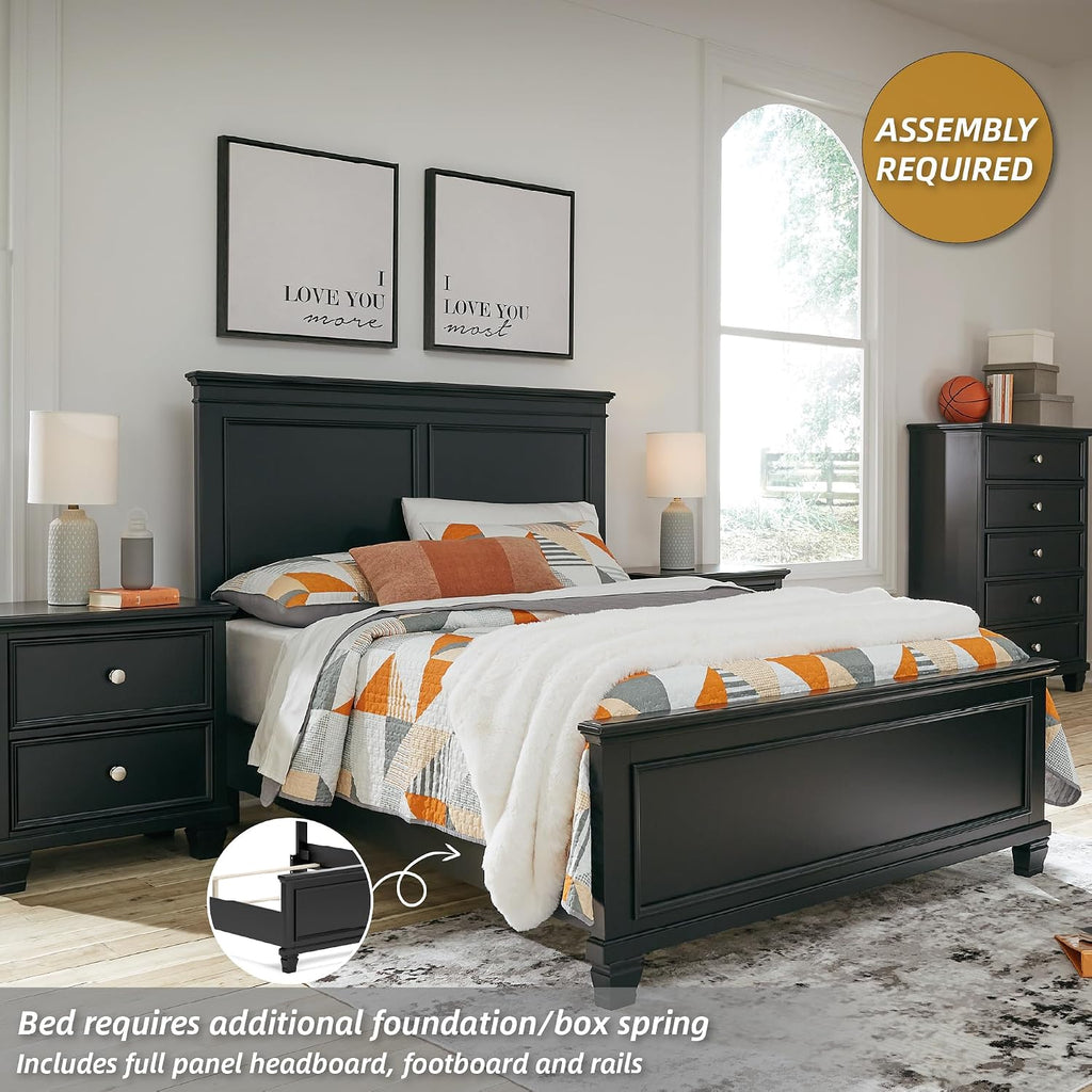 Signature Design by Ashley Lanolee Transitional Full Panel Bed with Tapered Feet, Foundation or Box Spring Needed, Black