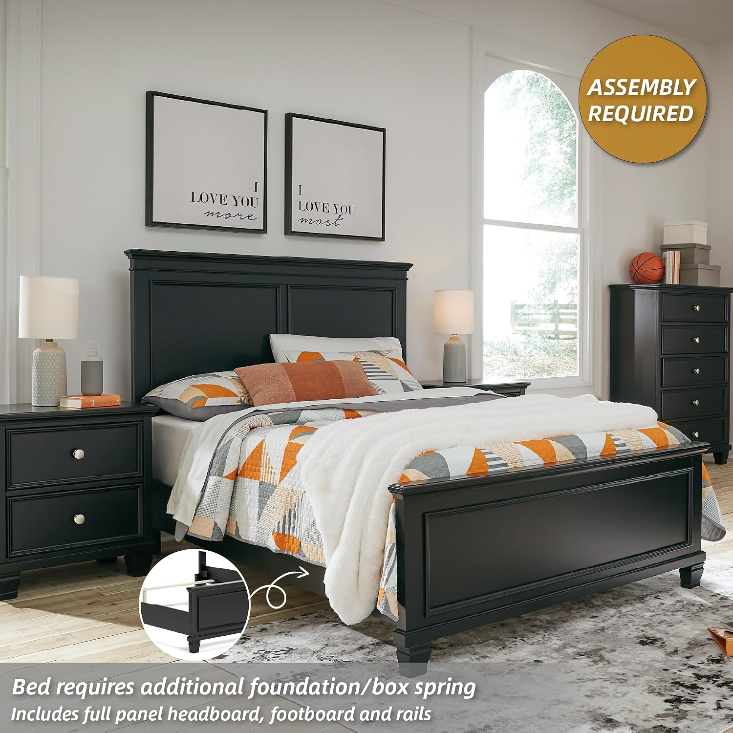 Signature Design by Ashley Lanolee Transitional Full Panel Bed with Tapered Feet, Foundation or Box Spring Needed, Black