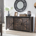 T4TREAM 60'' Farmhouse Dresser Chests for Bedroom w/4 Drawers & Sliding Barn Doors, Wide TV Stand, Tall Chest of Drawers, Rustic Dresser Organizer for Bedroom, Living Room, Dark Rustic Oak
