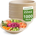 [1000 Count]Sugarfiber by Harvest 22oz Round Compostable Bowls PFAS Free with PLA coating, Heavy-Duty Eco-Friendly Disposable Bagasse Bowl, Sugarcane made plant fibers for Meal Prep