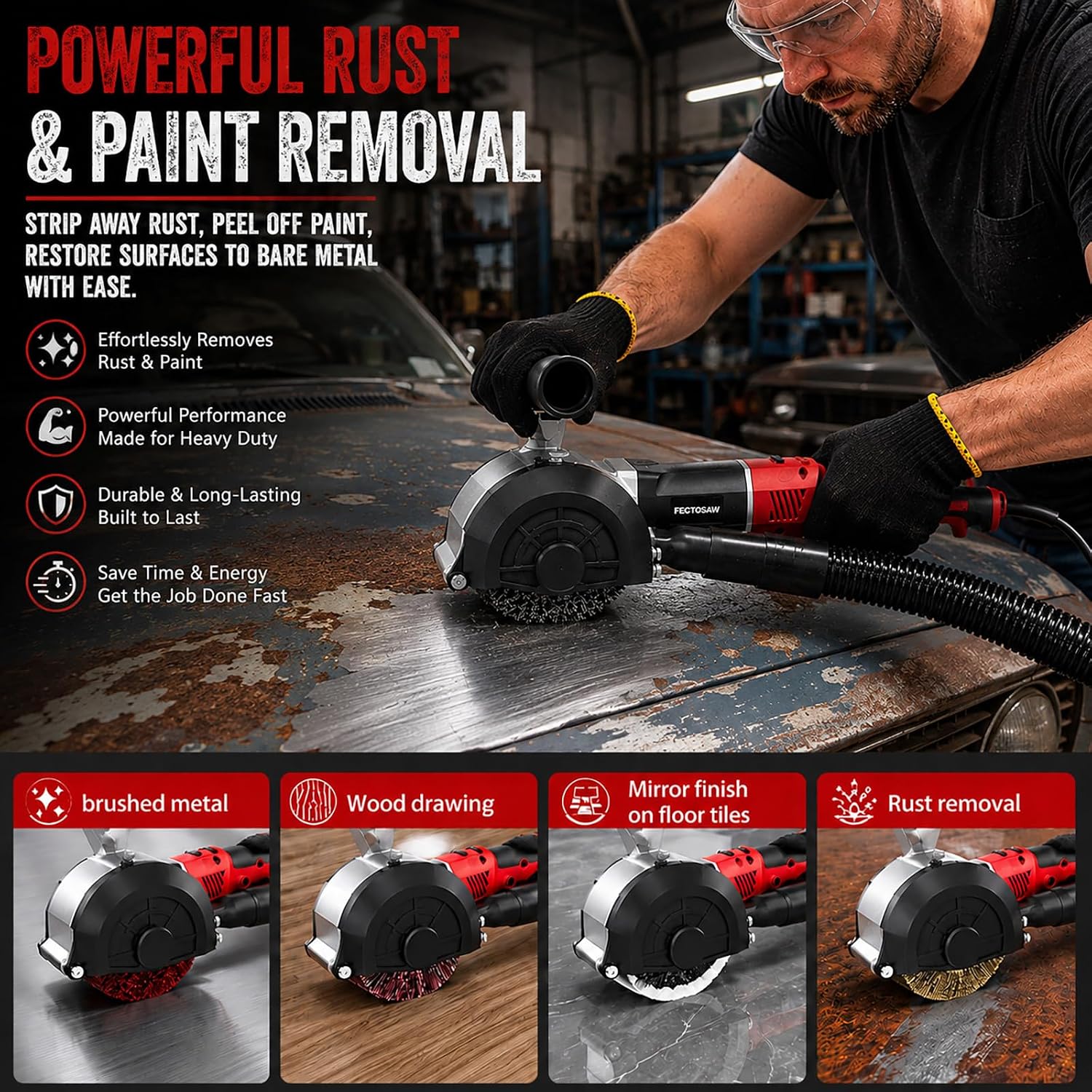 1380W Dustless Drum Burnishing Polisher, 6-Speed Variable Surface Conditioning Machine for Rust Removal, Paint Stripping, Stainless Steel Satin Finishing & Wood Restoration