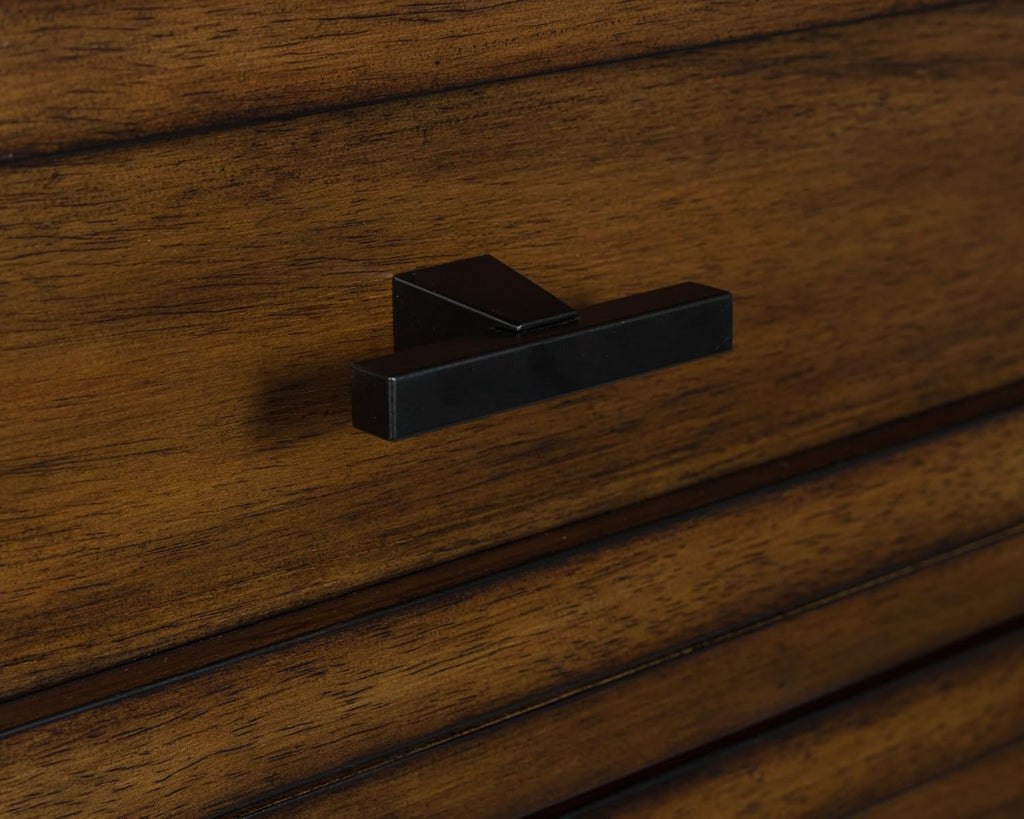 Signature Design by Ashley Taffenbrook Farmhouse 5-Drawer Chest with Felt-Lined Top Drawer and Easy Glide for Bedroom, Dark Brown