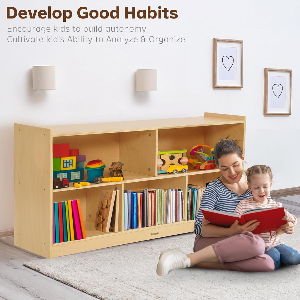 Bateso Toy Storage Organizer for Kids Room, Wooden Kids Bookshelf for Classroom, Cube Storage Organizer for Playroom, 5-Section Montessori Bookshelf & Toy Shelf for Nursery