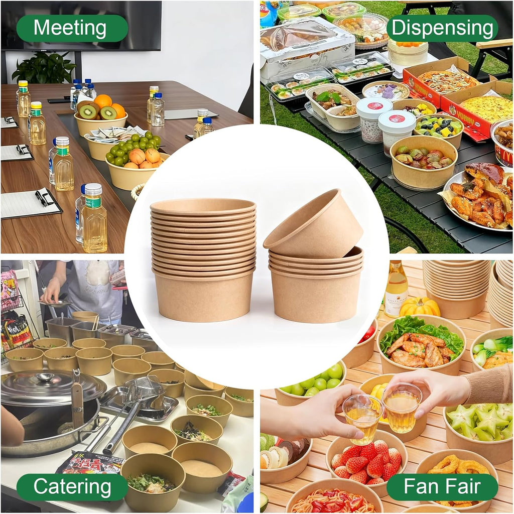 47oz Disposable Meal Prep Food Container w/Lids, 200 Sets Deli Bowl Paper Box To Go, Sturdy Bulk Pack for Event Restaurant Food Serving Salad Soup Pho Acai Picnic