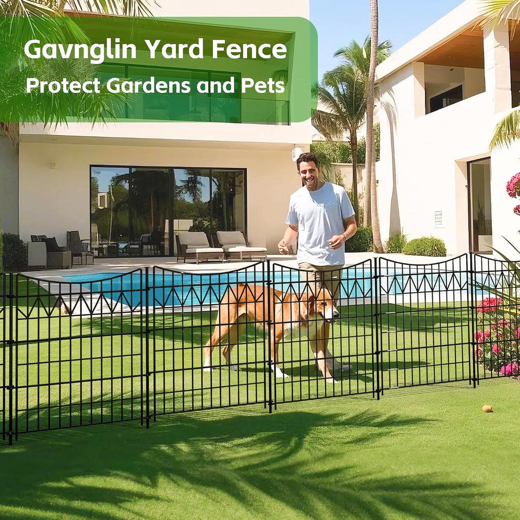 12 Panels No Dig Fence with gate, 40in(H)×27ft(L) Tall Garden Fence Animal Barrier | Rustproof Metal Decorative Fence Outdoor | Heavy Duty Reusable Defense Fence Panels for Yard, Patio, Black