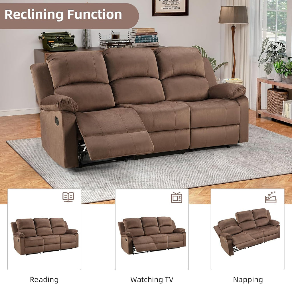 EBELLO Manual Recliner Sofa Set, Modern Microfiber Reclining Couch Furniture Set for Living Room, Includes 2 Recliner Chair and 1 3-Seater Reclining Couch for Home Theater and Office, Brown
