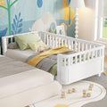 Twin Size Kids Bed with Rails, Wood Twin Montessori Bed Frame with Slats Support, Low to Ground Modern Baby Daybed with Detachable Side Bed Rails for Boys Girls Bedroom, White