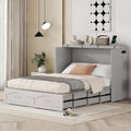 Full Size Murphy Wall Bed with Drawer and a Set of Sockets & USB Ports,Modern Bed Frame with Pulley Structure Design for Kids Teen Girls Boys Adults Bedroom Furniture (Gray-46, Full)