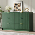 MAISONARIA Green 6 Drawer Dresser for Bedroom, 55' Wide Modern Chest of Drawers with Gold Metal Handles, Fluted Wood TV Stand for Living Room, Hallway