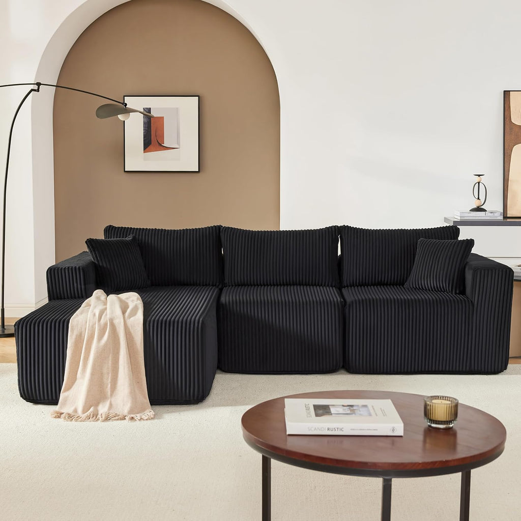 Weture 97' Modular Sectional Sofa, L-Shaped Boneless Couch with Deep Seat, Cozy Cloud Couch Sectional with Convertible Ottoman, Modern Sectional Couches for Living Room（ Black）