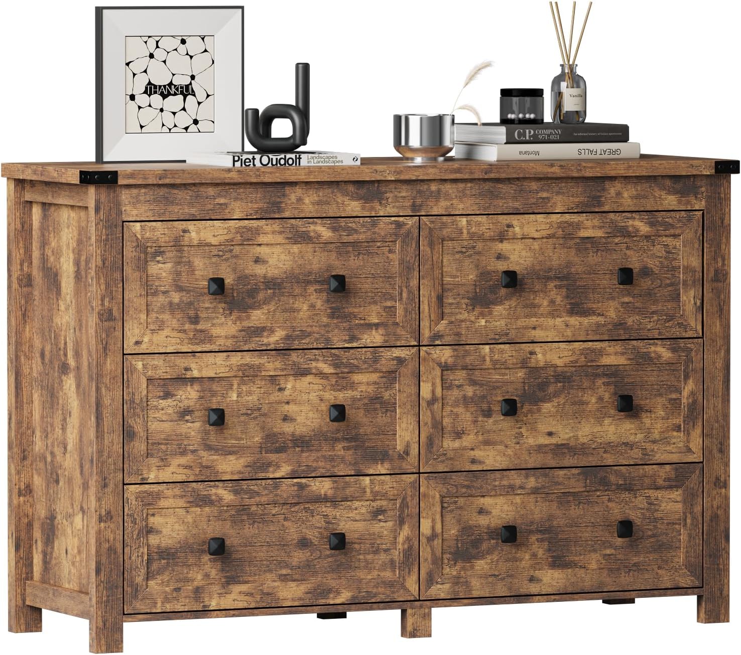 Wodeer 6 Drawer Dresser for Bedroom, Brown Modern Dressers & Chests of Drawers with Metal Handles, Closet Storage Dresser, Storage Cabinet and Organizer with Drawers