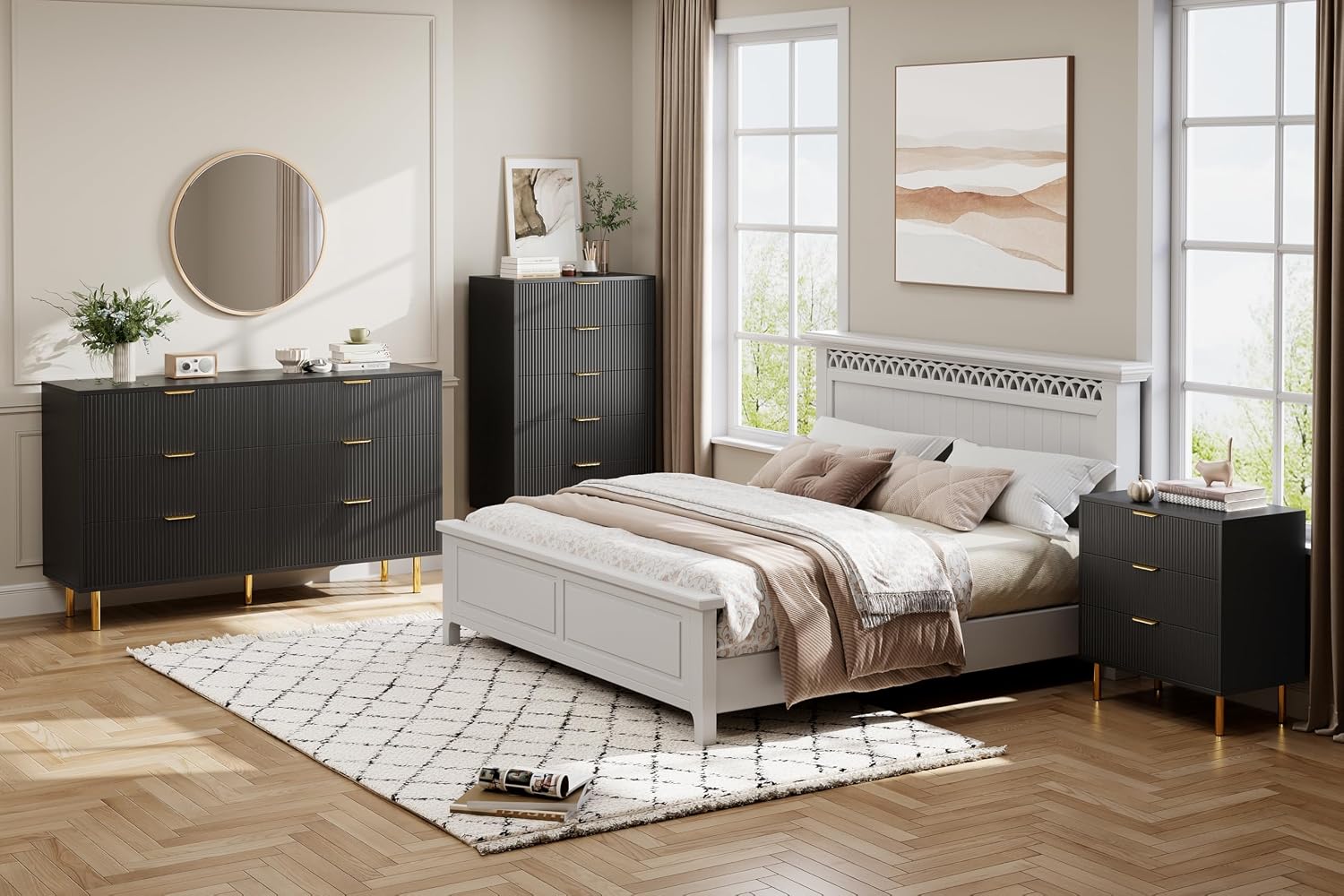 GarveeHome Black Dresser, Modern 3 Drawer Dresser for Bedroom with Gold Handle and Large Drawer, Wood Double Chest of Drawers and Storage Organizer for Living Room, Hallway, Entryway