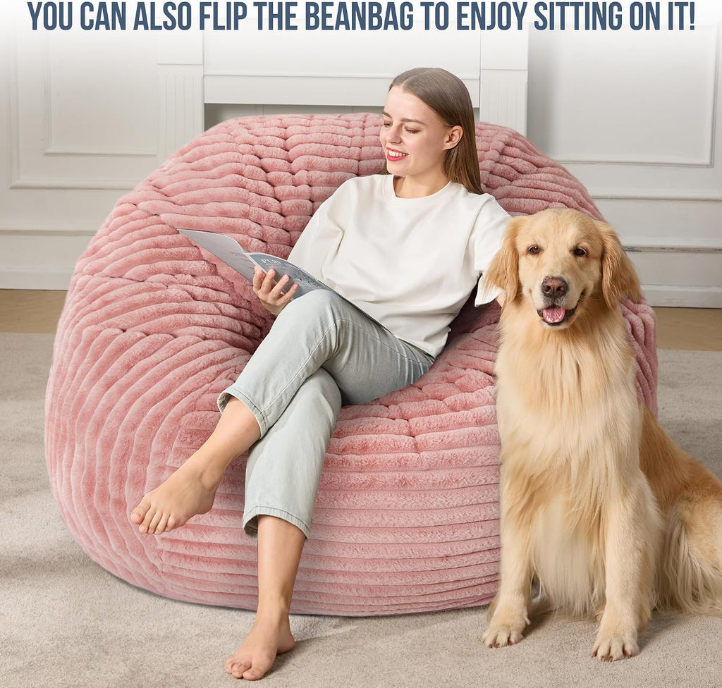 5ft Bean Bag Chairs for Adults Large Beanbag Chair with Stripe Plush Cover Big Bean Bag Chair for Living Room Bedroom Dorm Office