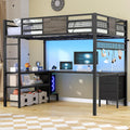 ADORNEVE Loft Bed Full Size with L-Shaped Desk, 3 Storage Drawers, Power Outlet, 3 Storage Shelves, Metal Loft Bed Frame with RGB Lights, Bed with Safety Guardrail & Ladders,Space-Saving, Grey