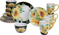 Sunflower Fields 16-Piece Ceramic Dinnerware Set – Great for Fall Gatherings, Daily Meals, Brunches, or Hosting – Service for 4 Includes Dinner Plates, Salad Plates, Bowls & Mugs