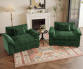 HUSFU 49.5'' W Oversized Accent Chair, Chenille Cloud Sofa Chair with Deep Seat and Extra Wide Armrests, Comfy Reading Armchair for Bedroom, Living Room, Set of 2, Green